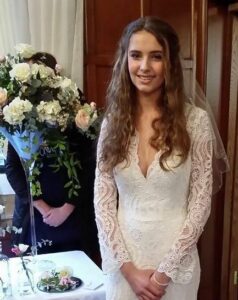 Bride with flower stand